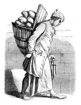 A Baker in the eighteenth century, vintage engraved illustration. Magasin Pittoresque 1857.
