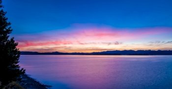 Sunrise over yellowstone lake in yellowstone national park