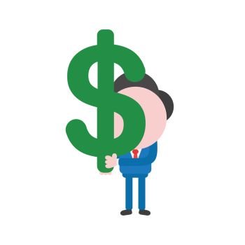 Vector illustration businessman mascot character holding dollar money symbol.