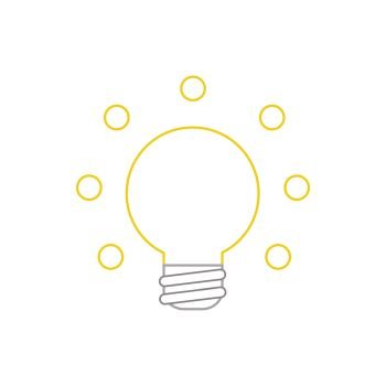 Vector illustration icon concept of glowing yellow light bulb. Color outlines. 