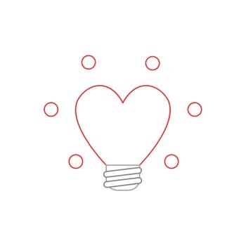 Vector illustration icon concept of heart shaped glowing light bulb. Color outlines. 