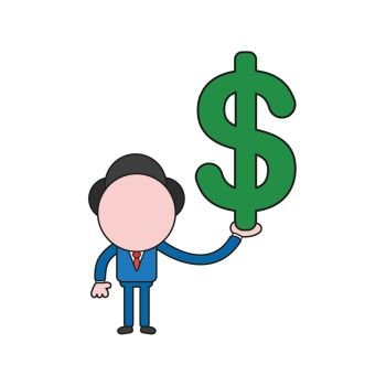 Vector illustration concept of businessman character holding dollar. Color and black outlines.