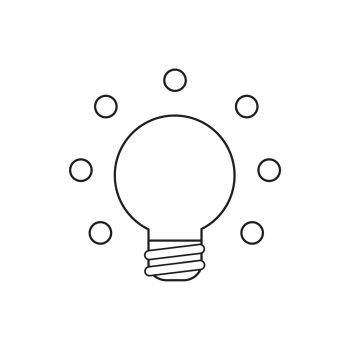 Vector illustration icon concept of glowing light bulb. Black outlines.