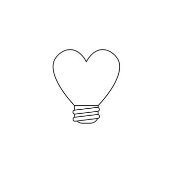 Vector illustration icon concept of heart shaped light bulb. Black outlines.