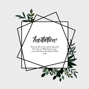 Vector illustration invitation card template with branches and leaf decoration.. Card with branches and leaf