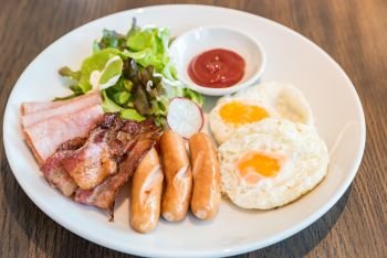 Breakfast Bacon and ham set with fried egg