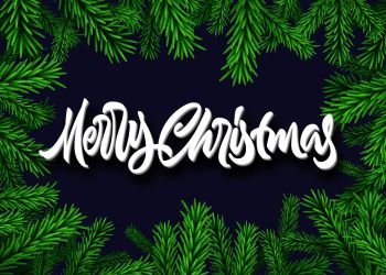 Christmas fir frame with Merry Christmas calligraphic lettering