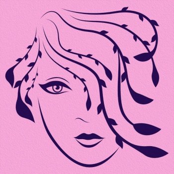 Beautiful lady with stylized floral hair covering one eye, illustration for cosmetic products design
