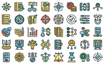 Key points icons set outline vector. Path process. Escape answer color flat isolated. Key points icons set vector flat