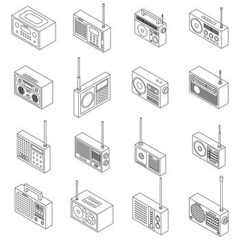 Radio icons set. Isometric set of radio vector icons outline vector on white background. Radio icons set vector outline