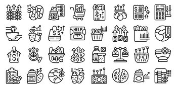Food crisis icons set outline vector. Economy charity. Hunger agriculture. Food crisis icons set outline vector. Economy charity