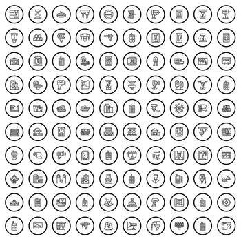 100 engineering icons set. Outline illustration of 100 engineering icons vector set isolated on white background. 100 engineering icons set, outline style