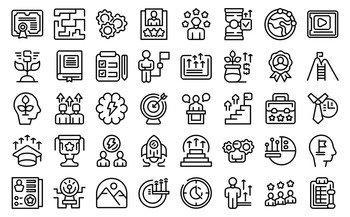 Personal Growth Training icons set outline vector. Self development. Care study. Personal Growth Training icons set outline vector. Self development