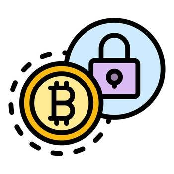 Lock bitcoin icon. Outline Lock bitcoin vector icon for web design isolated on white background color flat. Lock bitcoin icon vector flat