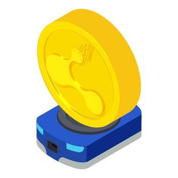 Bitconnect cryptocurrency icon isometric vector. Bitconnect coin, warehouse robot. Digital money, cryptocurrency concept. Bitconnect cryptocurrency icon isometric vector. Bitconnect coin warehouse robot