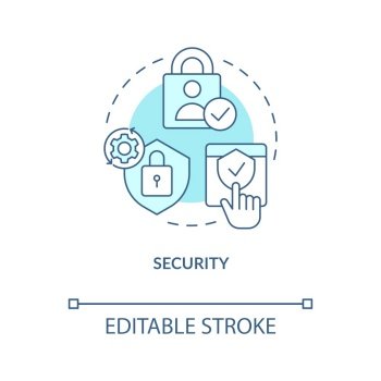 Security turquoise concept icon. Protect website. Prevent hacking viruses abstract idea thin line illustration. Isolated outline drawing. Editable stroke. Arial, Myriad Pro-Bold fonts used. Security turquoise concept icon