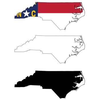 Map North Carolina State on white background. North Carolina State Map Outline. North Carolina State vector map with the flag inside.