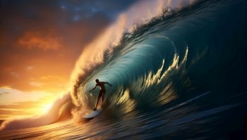 Surfer on wave barrel surf