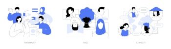 Human diversity abstract concept vector illustration set. Nationality, race and ethnicity, country of birth, passport, social difference, human rights, skin color, genetic code abstract metaphor.. Human diversity abstract concept vector illustrations.