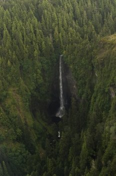 Aerial view of a waterfall, Skeena-Queen Charlotte Regional District, Haida Gwaii, Graham Island, British Columbia, Canada