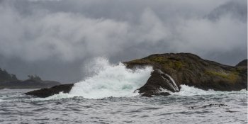 Waves breaking on the coast, Skeena-Queen Charlotte Regional District, Haida Gwaii, Graham Island, British Columbia, Canada