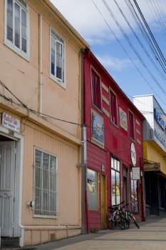 Buildings along a street, Puerto Natales, Patagonia, Chile