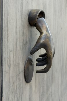 Close-up of hand doorknocker, Zona Centro, San Miguel de Allende, Guanajuato, Mexico