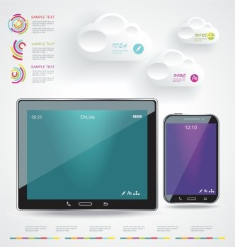 Modern Infographic with a touch screen smartphone in the middle. 