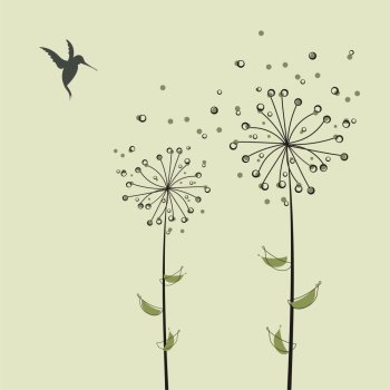 The gentle dandelions in the wind .Vector illustration.. gentle dandelions