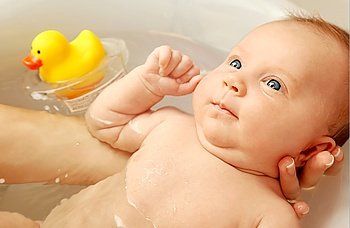 Bathing little baby