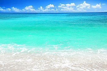Beautiful panoramic sea view, beach with clean water & blue sky