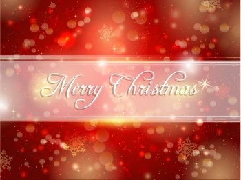 Decorative background with snowflakes, bokeh lights and the words Merry Christmas