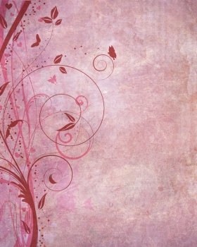 Decorative grunge background with a floral design with butterflies