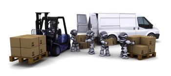 3D Render of Robot Driving a  Lift Truck 