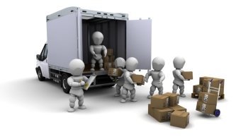 3D Render of men packing boxes for shipment
