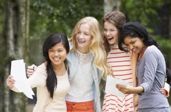 Four Teenage Girls Celebrating Successful Exam Results