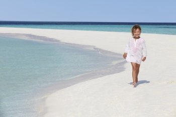 Girl Walking On Beautiful Tropical Beach