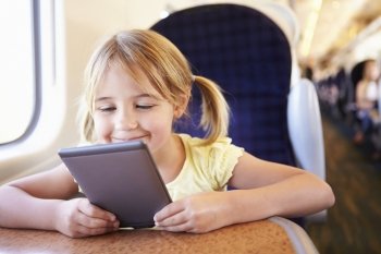 Girl Reading E Book On Train