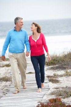 Senior couple walking by the sea