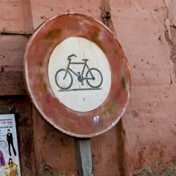 Close-up of a Bicycle Lane sign, Medina, Marrakesh, Morocco