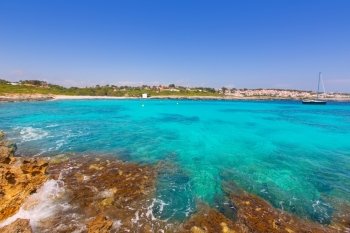 Binibeca beach in Menorca at Binibequer Vell village of Balearic islands