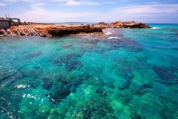 Formentera Es Calo de Sant Agusti turauoise sea at Balearic Islands