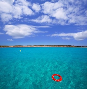 Formentera Illetes Illetas with round buoy view from sea at Balearic Islands