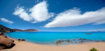 Ibiza Aigues Blanques panoramic Aguas Blancas Beach at Santa Eulalia Balearic Islands of spain