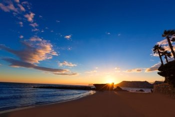 Calpe Alicante sunset at beach Cantal Roig in Mediterranean Spain
