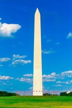 Washington Monument and flags in District of Columbia DC USA