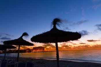 Majorca Sunset in Es Trenc beach in Campos of Mallorca at Balearic islands Spain