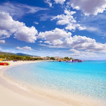 Majorca Platja Palmanova Portonovo beach in Calvia Mallorca at Balearic islands of Spain