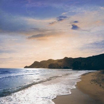 Almeria Playa del Monsul beach sunset at Cabo de Gata in Spain