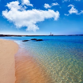 El Cotillo beach and Toston lighthouse at Fuerteventura Canary Islands